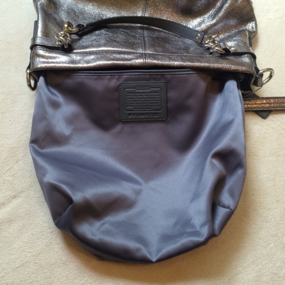 Leather Metallic Coach Bag (pewter) - Picture 3 of 8
